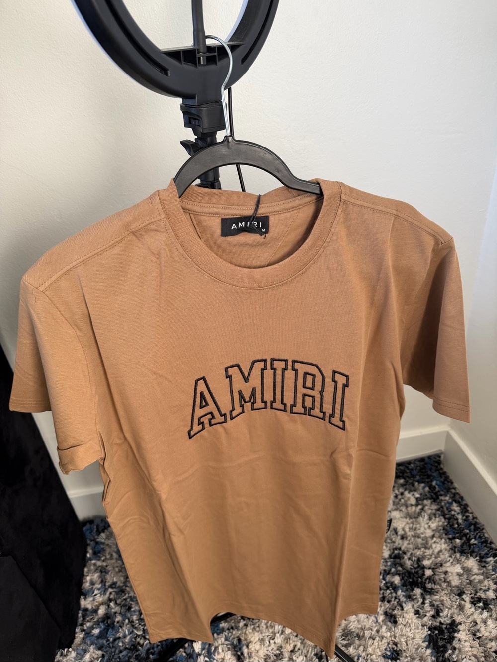 AMIRI Tan Short-Sleeve Crewneck Logo Tee